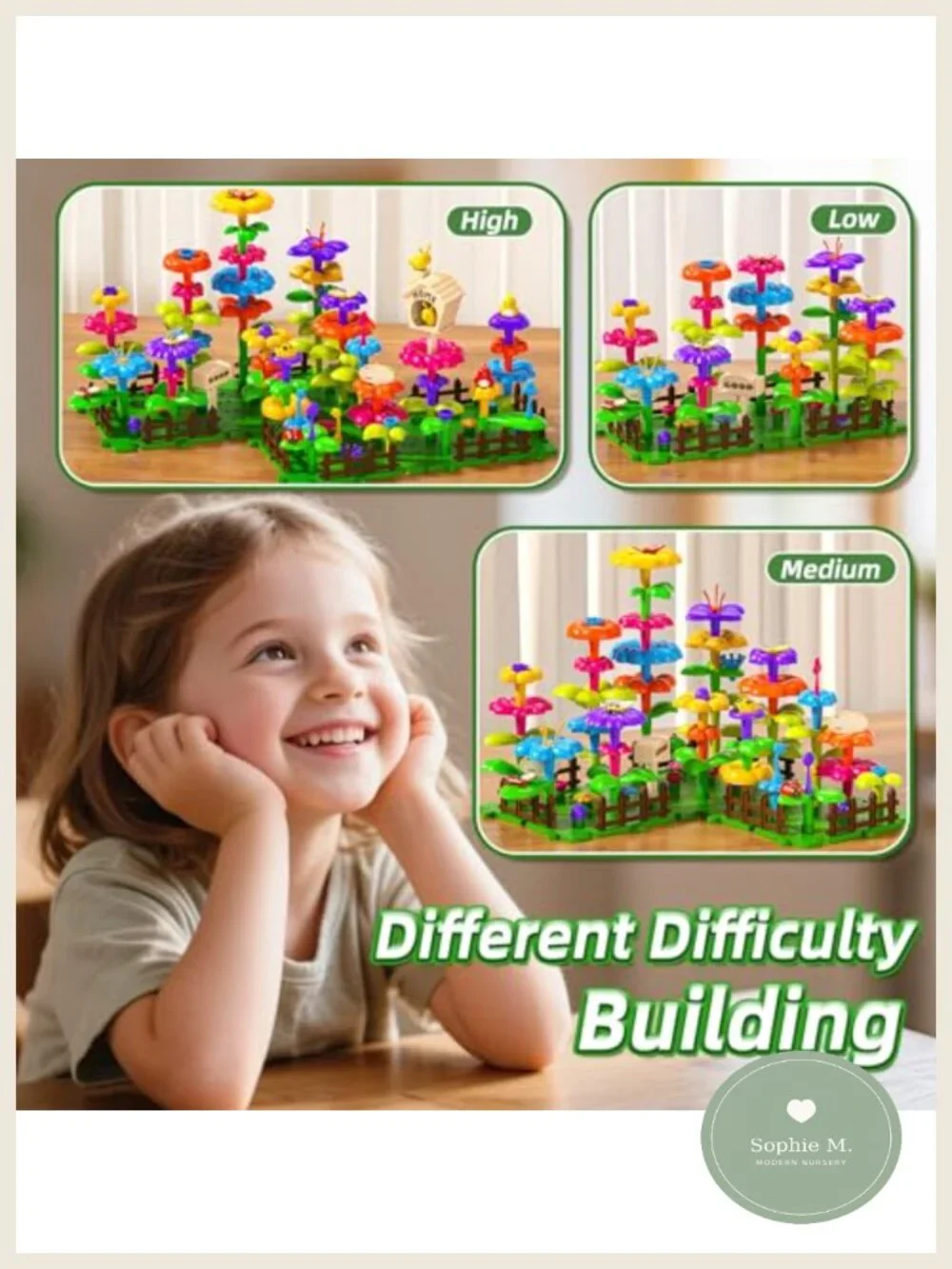 112 Pcs Flower Garden Toy STEM Building Set for Toddler Girls Ages 3-7 Fine